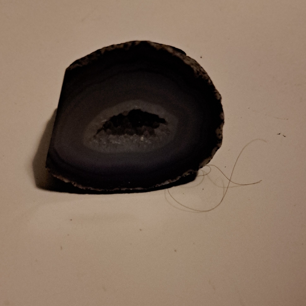 Natural Agate Geode Slice - Black and Gray